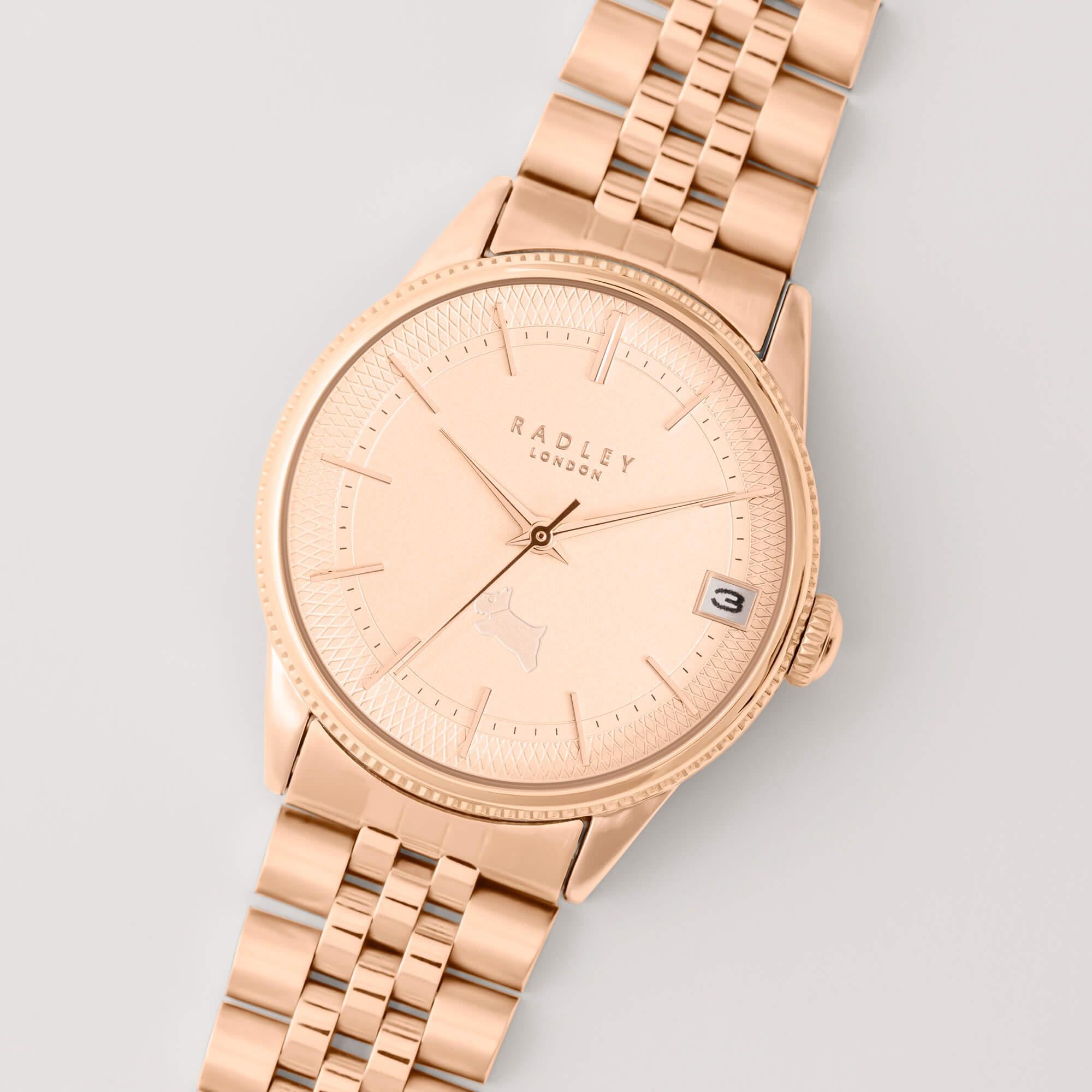 Rose Gold Plated Coin Edge Bezel Bracelet Watch