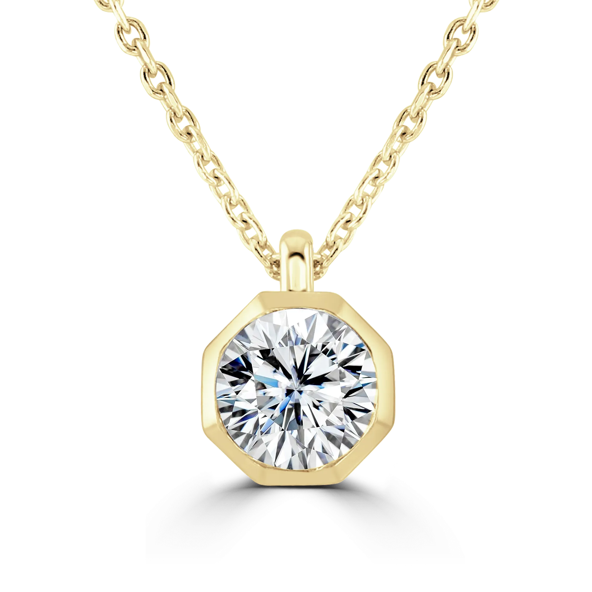 18ct Yellow Gold Octagonal Set Round Brilliant Cut Pendant On Chain