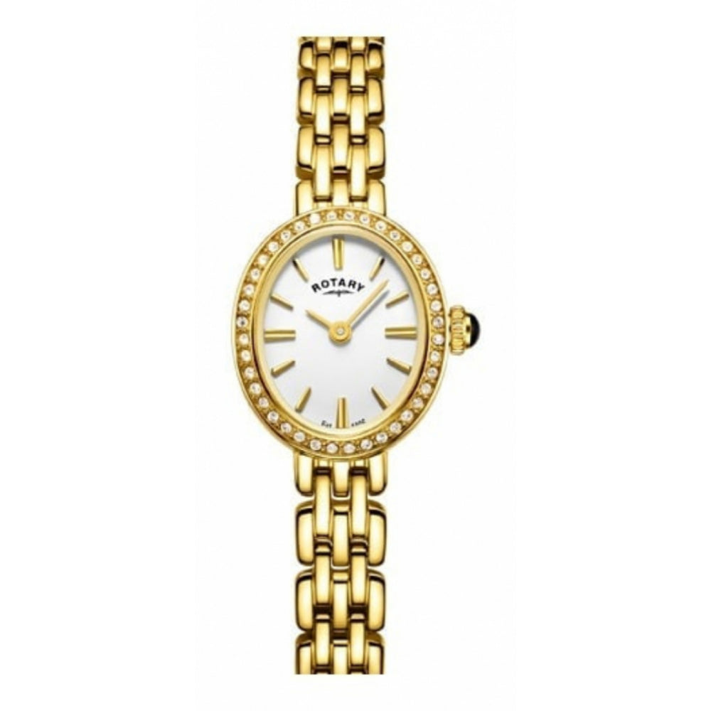 Rotary Gold Plated Oval Dial Inlayed Stones Bracelet Strap