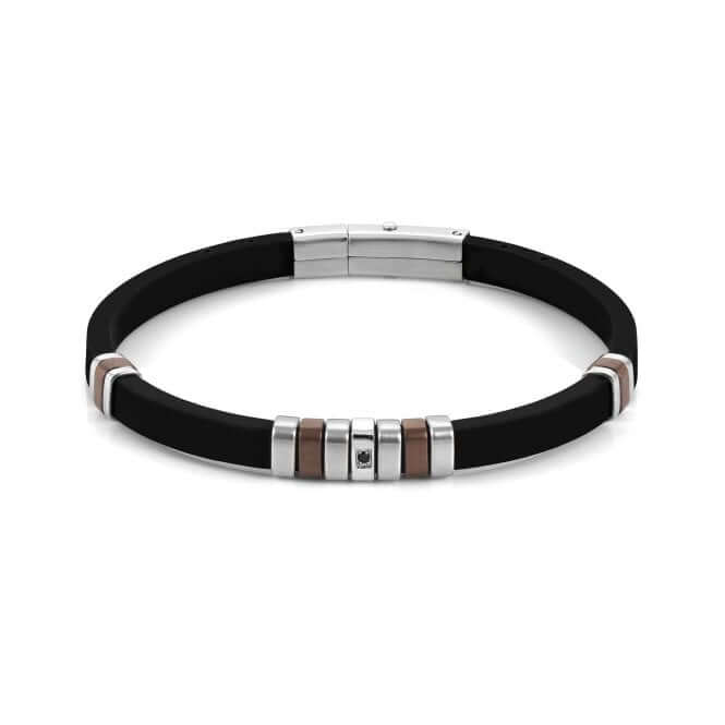 City Chocolate PVD, Stainless Steel & Rubber With Black CZ Bracelet