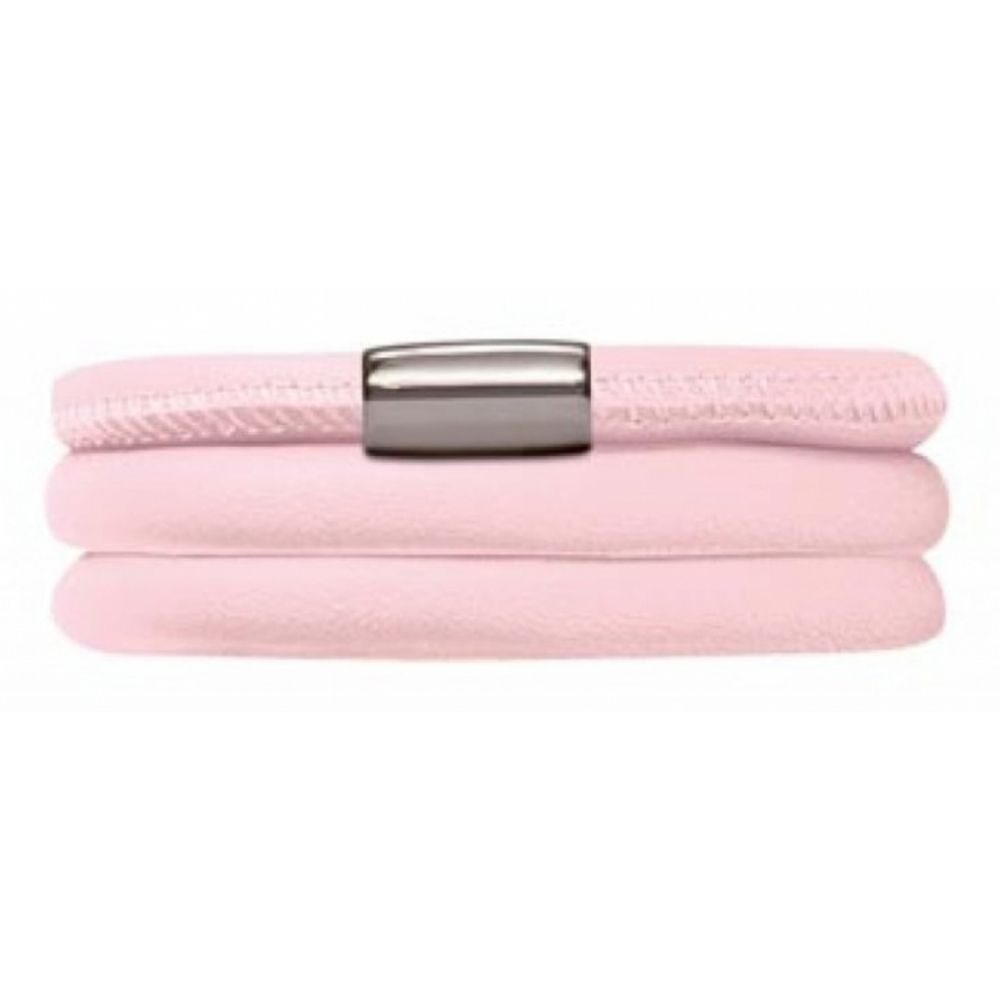 Triple Pink Leather Bracelet with Stainless Steel