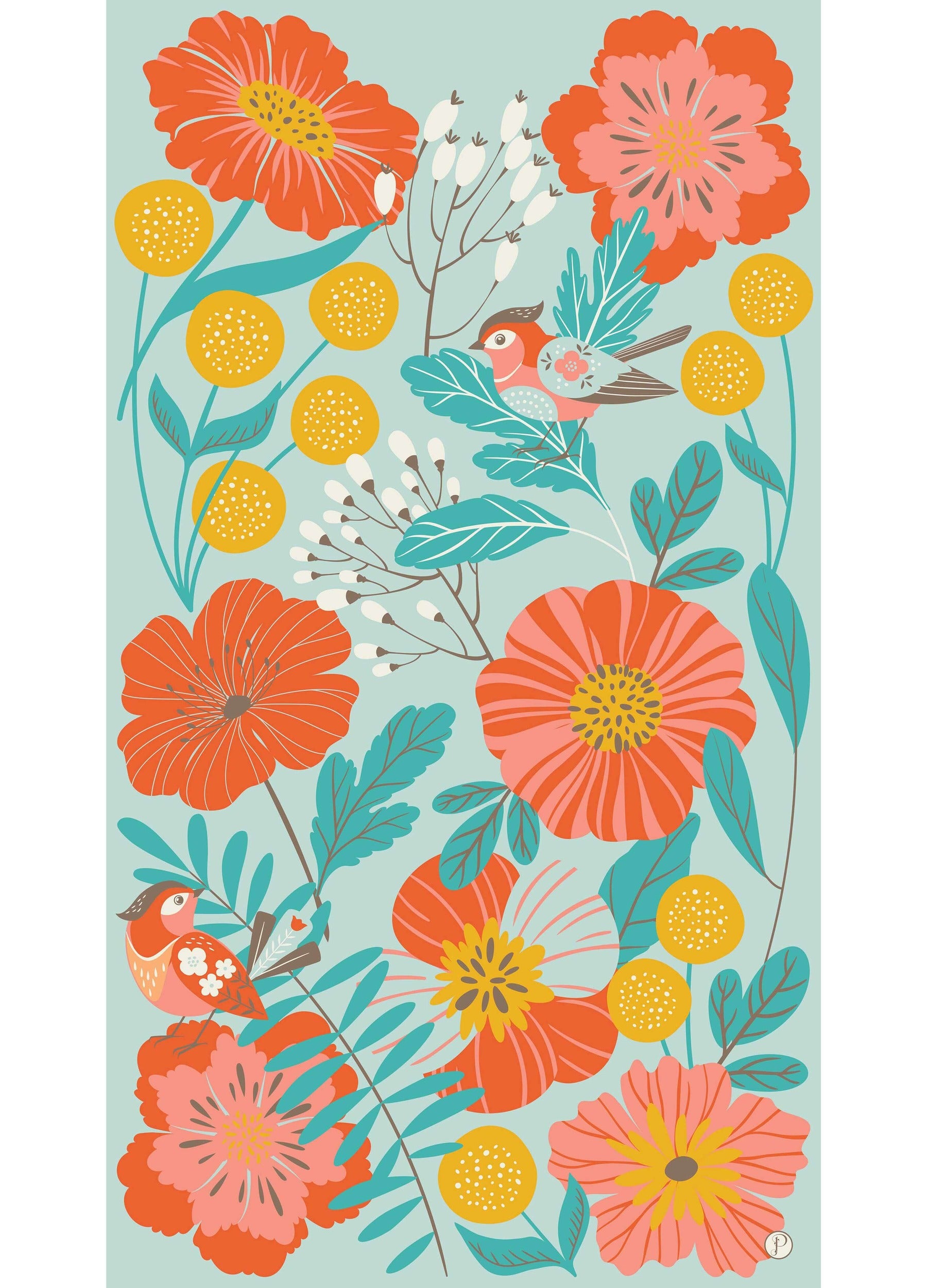 Lovebirds in a Poppy Field Print Scarf
