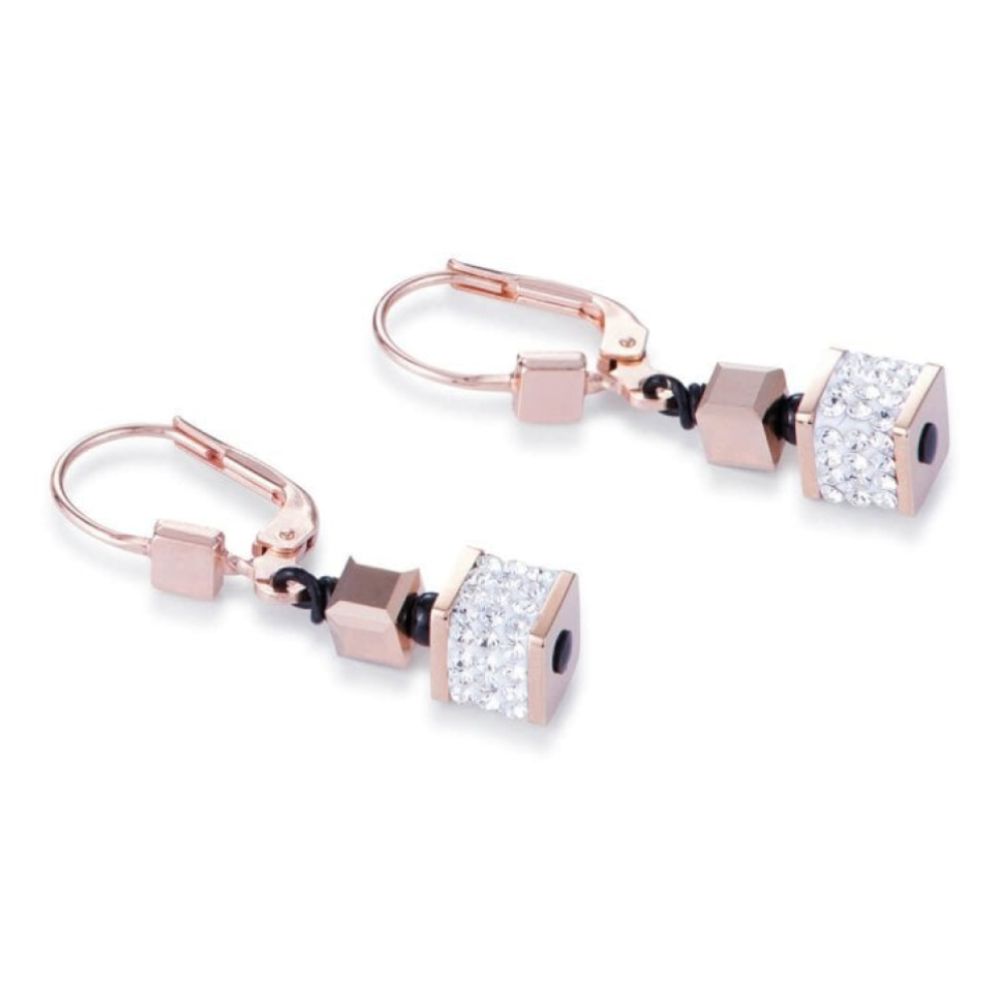 Crystals & Rose Gold Geo Cube Pierced Earrings