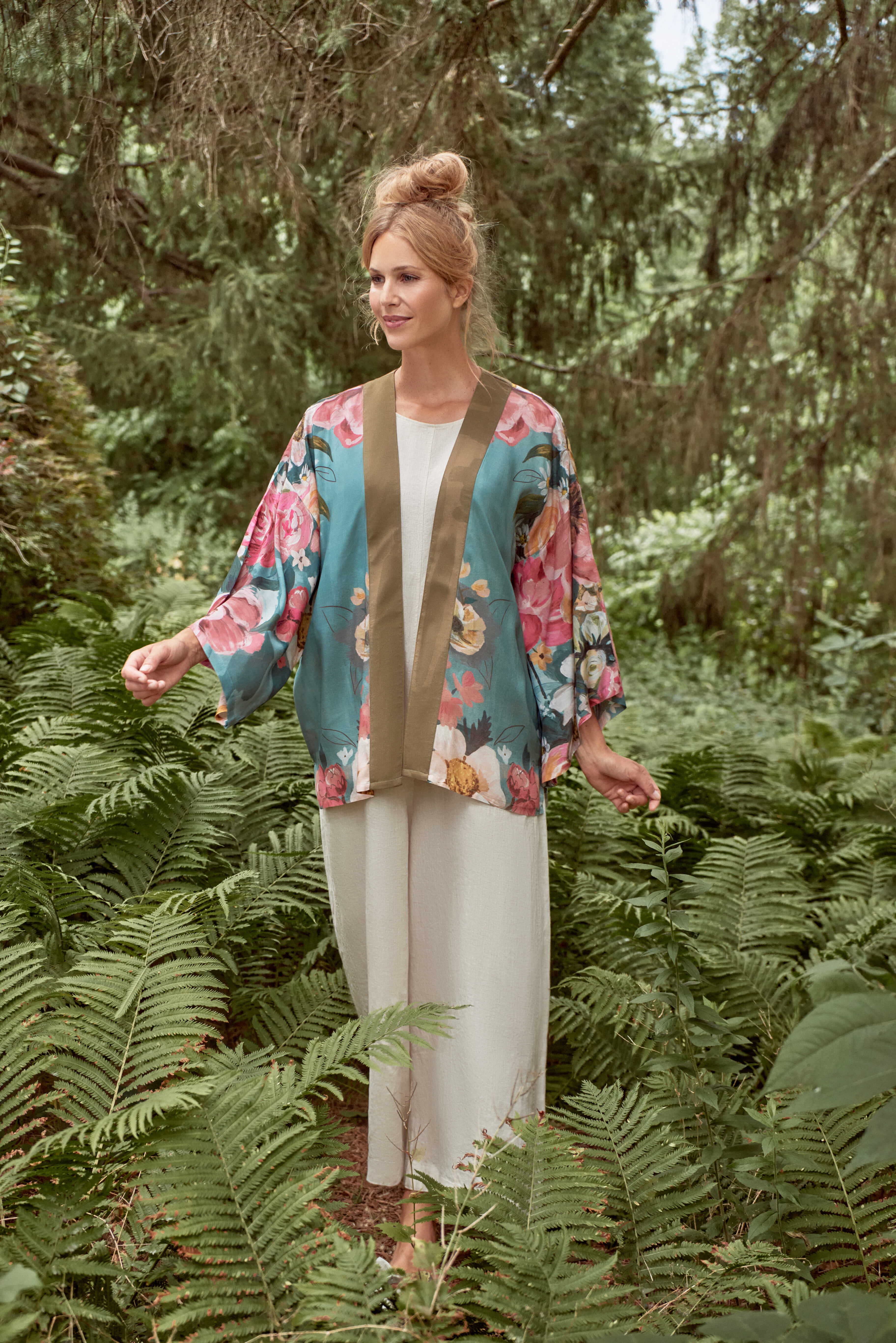 Impressionist Floral Kimono Jacket - Teal