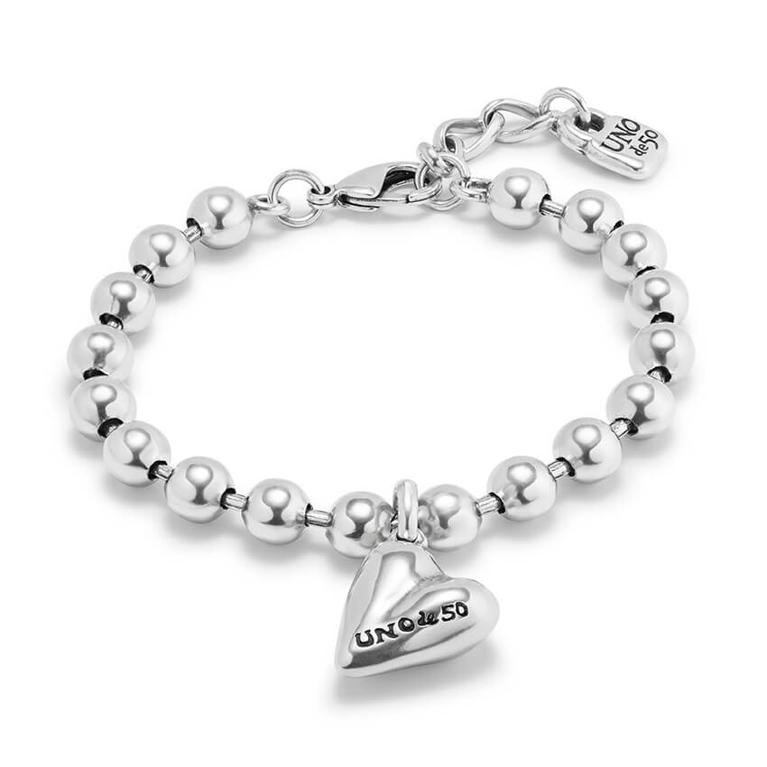 Silver Plated Beads Bracelet With Heart Charm