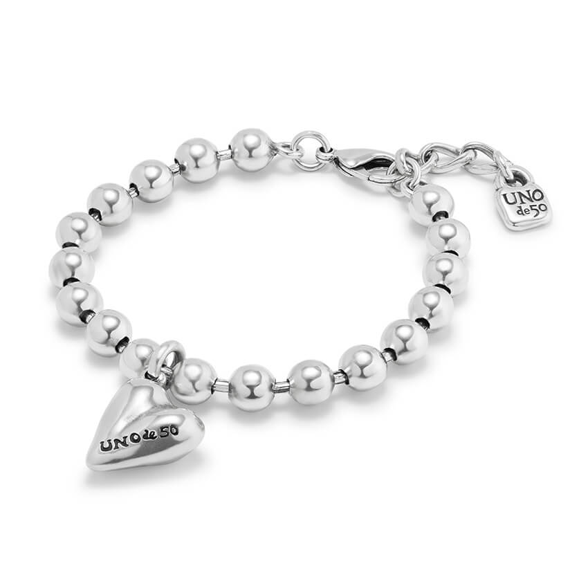 Silver Plated Beads Bracelet With Heart Charm