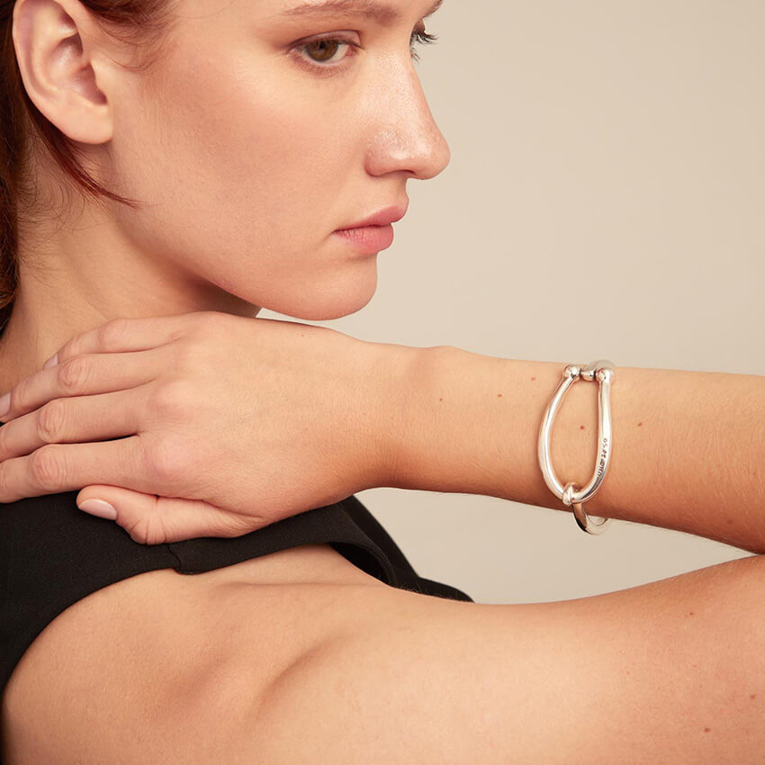 Silver Plated Bracelet With Large Link & Inner Spring