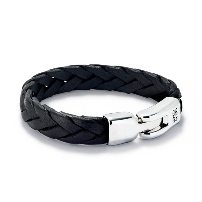 Black Braided Leather Bracelet With Silver Plated Clasp