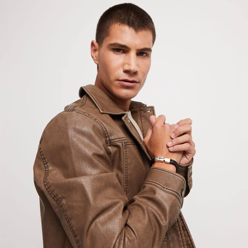 Black Braided Leather Bracelet With Silver Plated Clasp