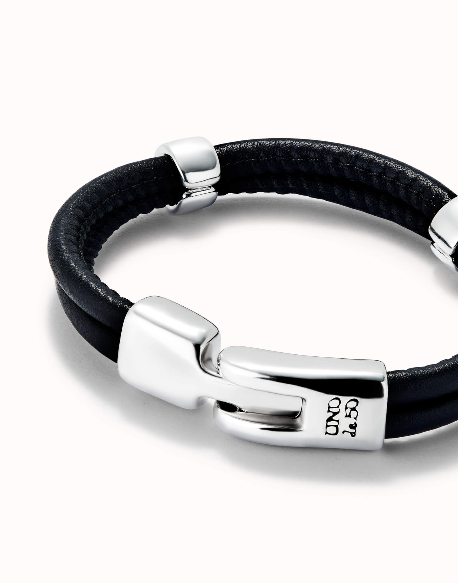 Double Leather Bracelet With Silver Plated 2 Circumferences & Closure