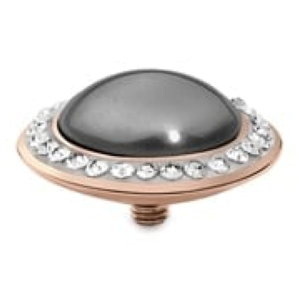 Famosa Tondo Deluxe 16mm Dark Grey Pearl In Rose Gold Plated Ring Top