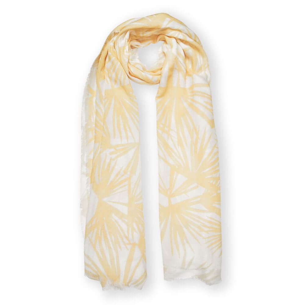 Printed Scarf | Tropical Leaf Print | White And Yellow