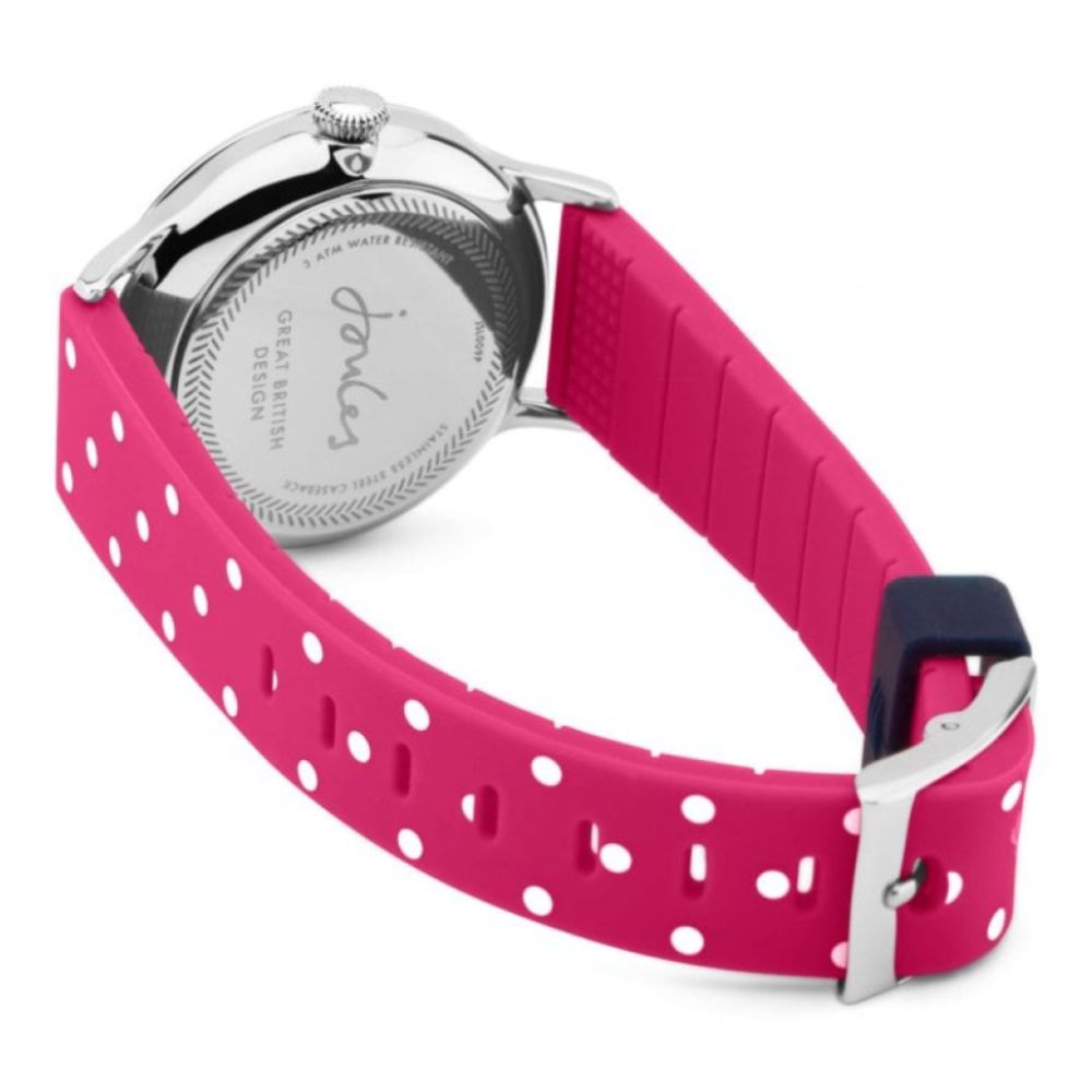 Pink With White Polka Dot Silicone Strap White Dial Ladies Watch