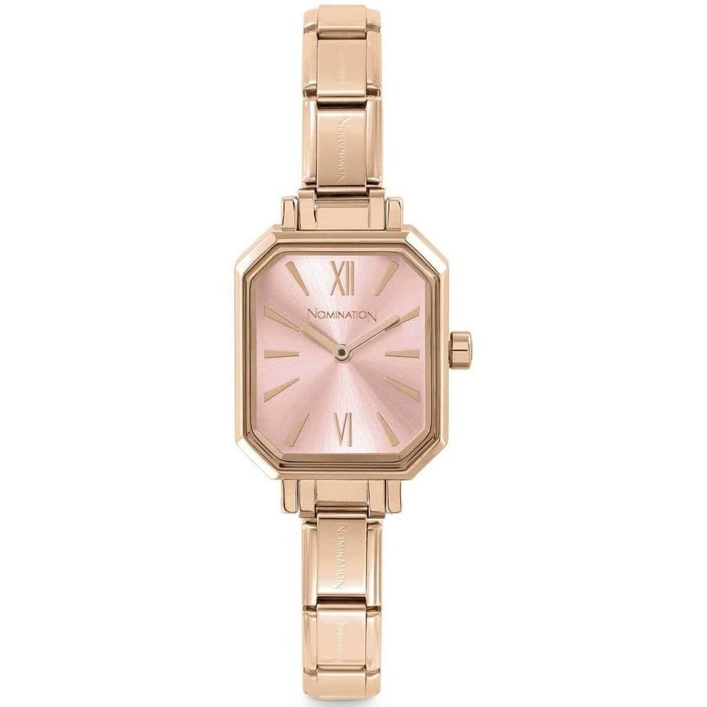 Paris Classic Rose Gold Tone Rectangle Pink Dial Ladies Watch