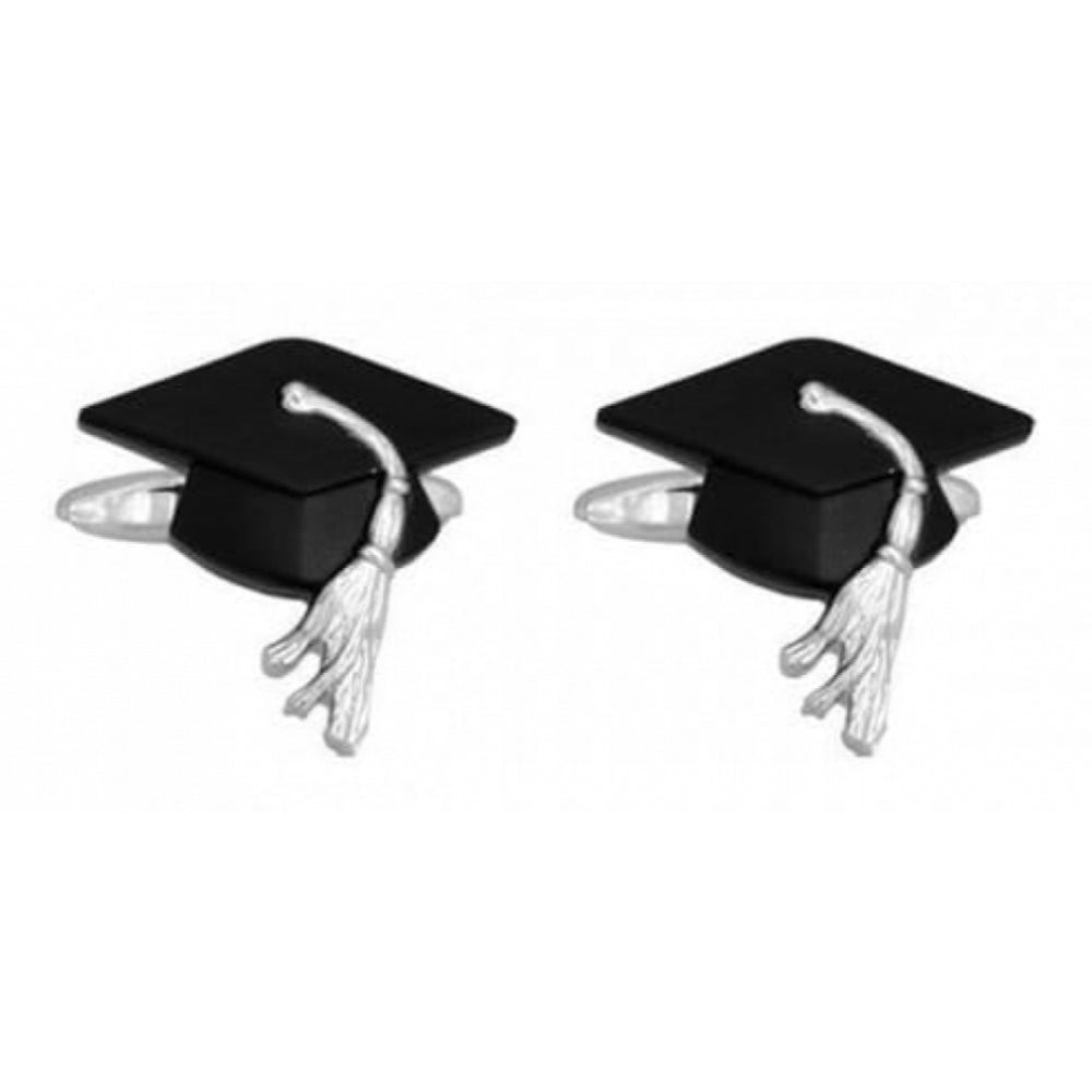 Rhodium Plated Graduation Cap Cufflinks