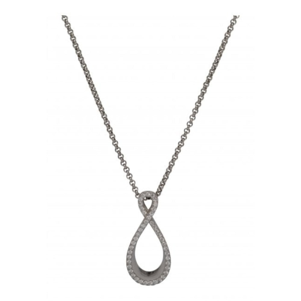 Silver 925 Twisted Pendant With Rhodium Plating And Cz Incl. Chain