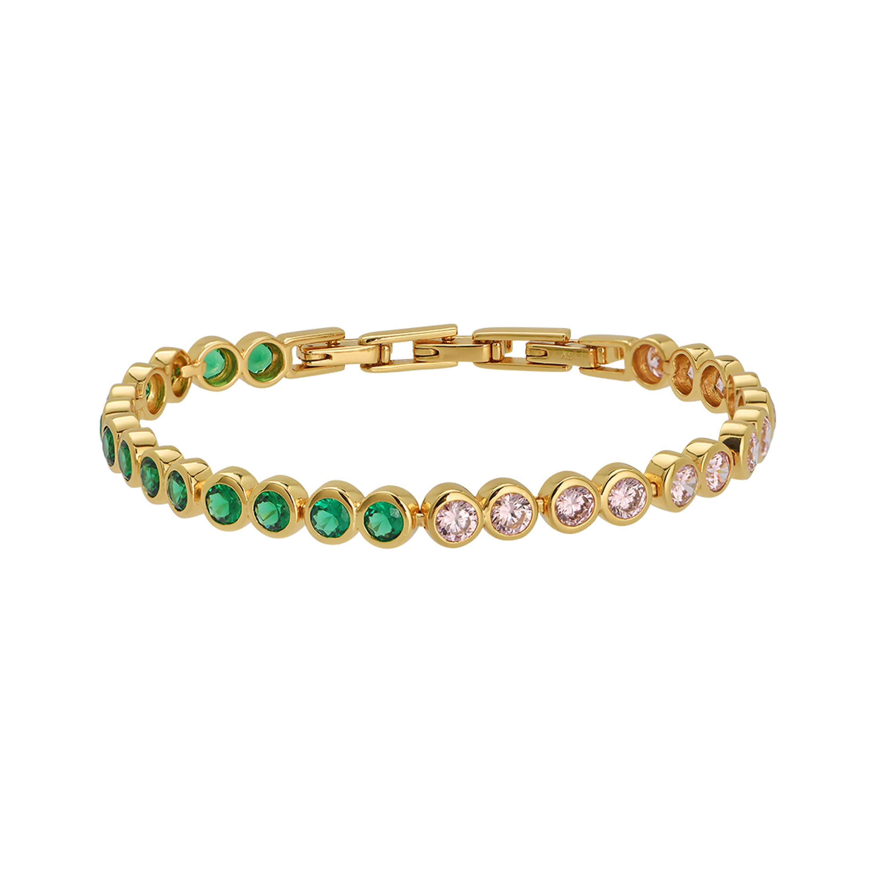 Dotty Tennis Bracelet In Emerald, Rose Pink CZ & Gold