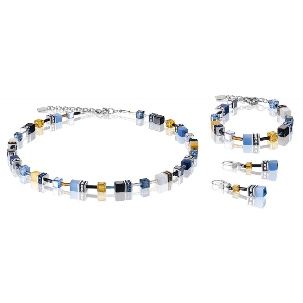 Geo Cube Blue Yellow Pierced Earrings