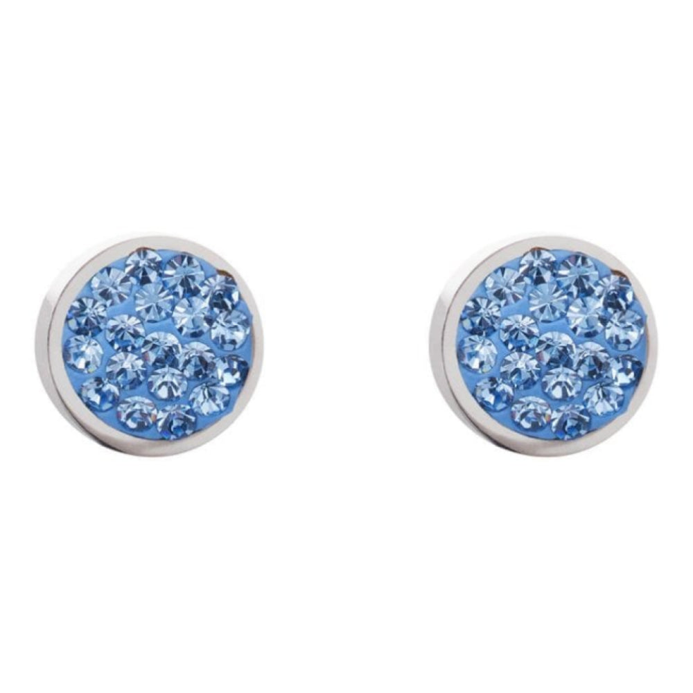 Round Earrings with Stickpin & Light Blue Swarovski Crystals