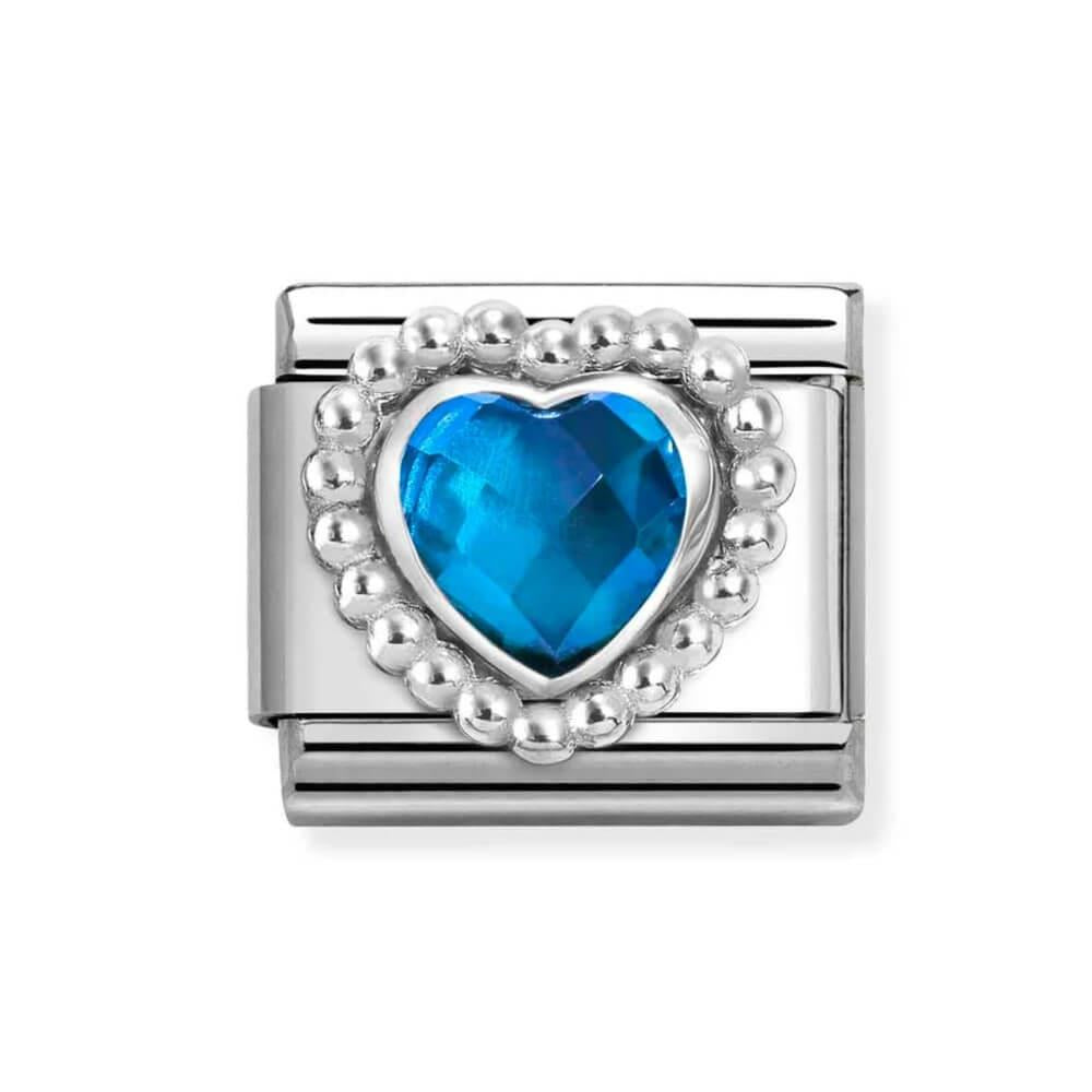 Composable Classic Link With Faceted Blue CZ Heart In 925 Silver