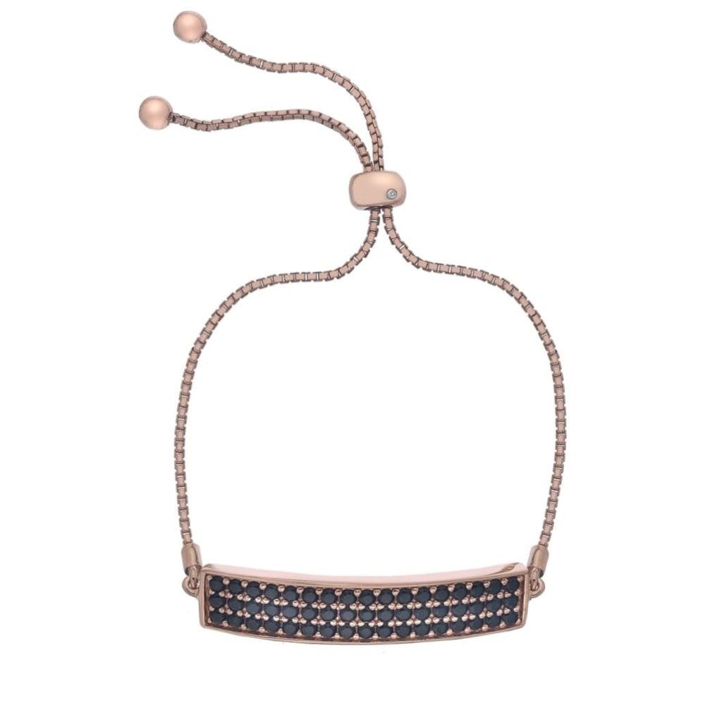 Crystal Rose Gold Plated Triple Row Bracelet - Black