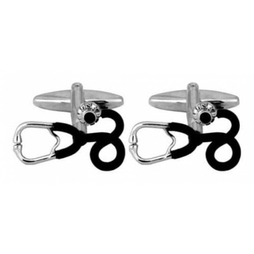 Doctors Stethoscope Rhodium Plated Steel Cufflinks