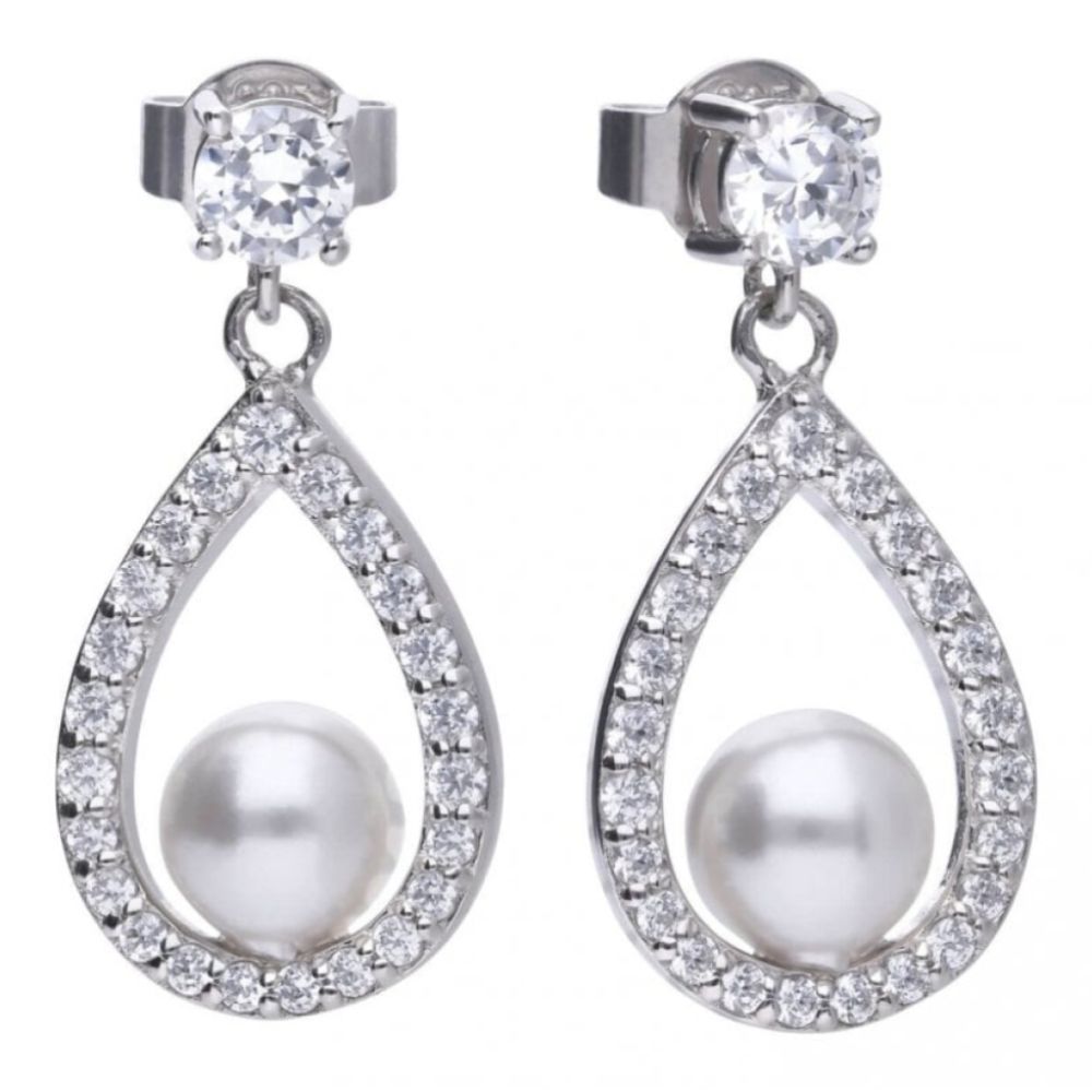 Zirconia Pearl Open Teardrop Earrings