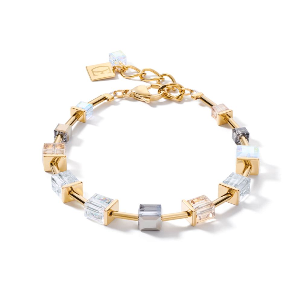 Swarovski Crystals & Gold- Grey Geo Cube Bracelet