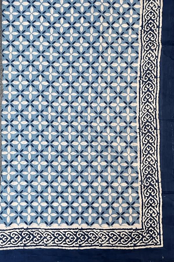 Hand Printed Cotton Sarong Tiles Blue