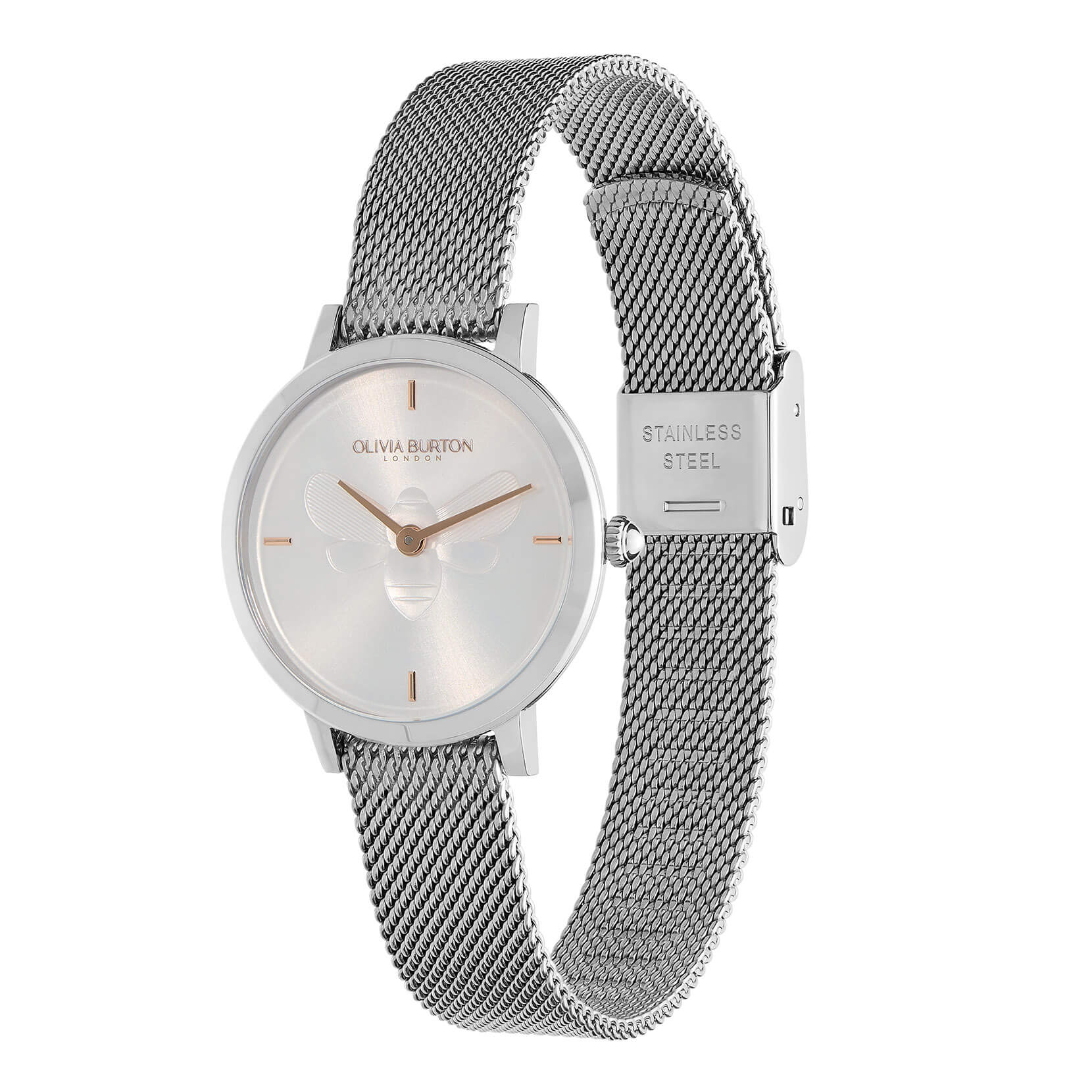 Signature Bee Ultra Slim Metallic White & Silver Mesh Watch