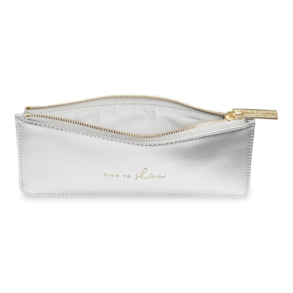 SECRET MESSAGE PURSE - TIME TO SHINE - Warm Grey with Metallic Silver - Outside purse:12x23cm - Inside purse: 10x22.5cm