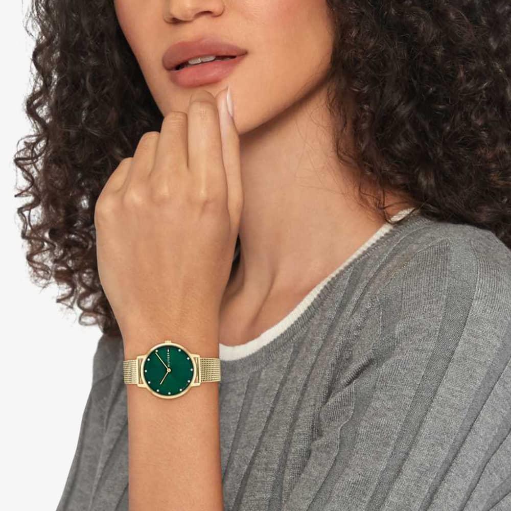 Pippa Gold Plated Mesh Strap With Green Dial Watch