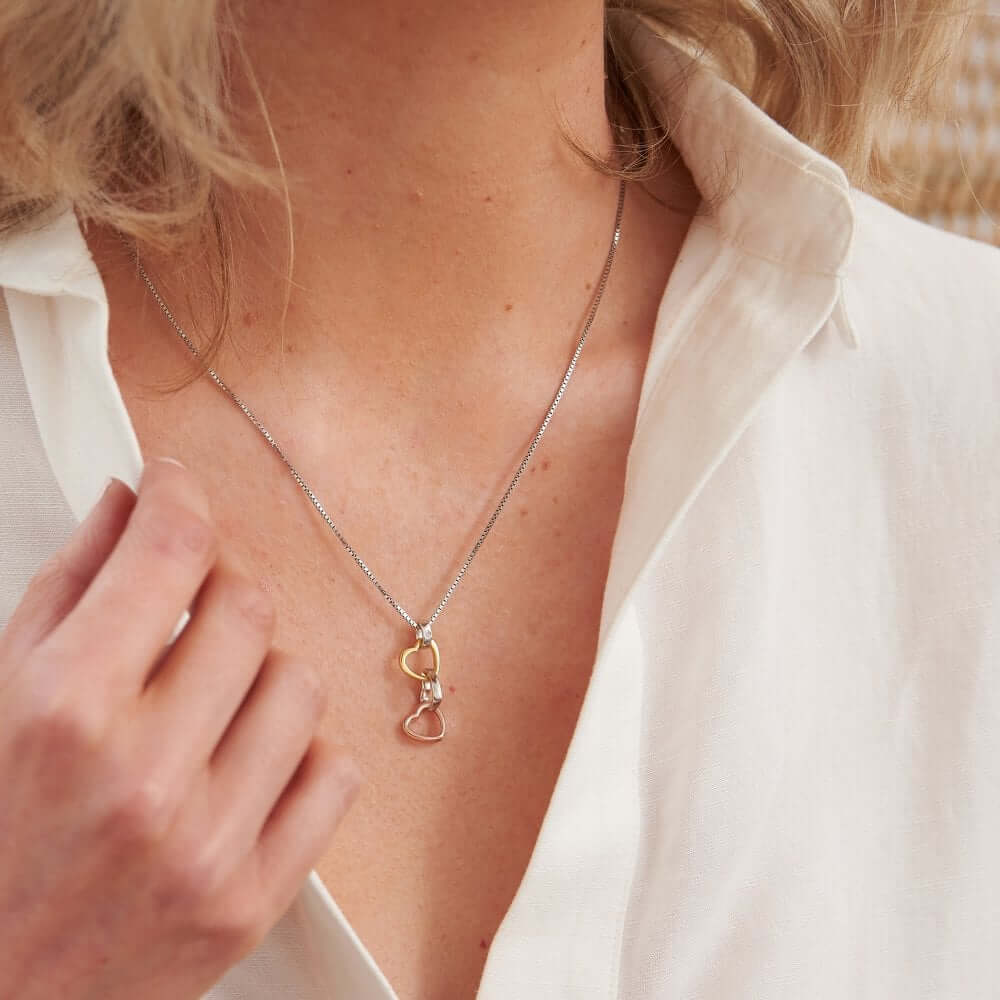 Trio Triple Heart Rose & Gold Pendant Necklace