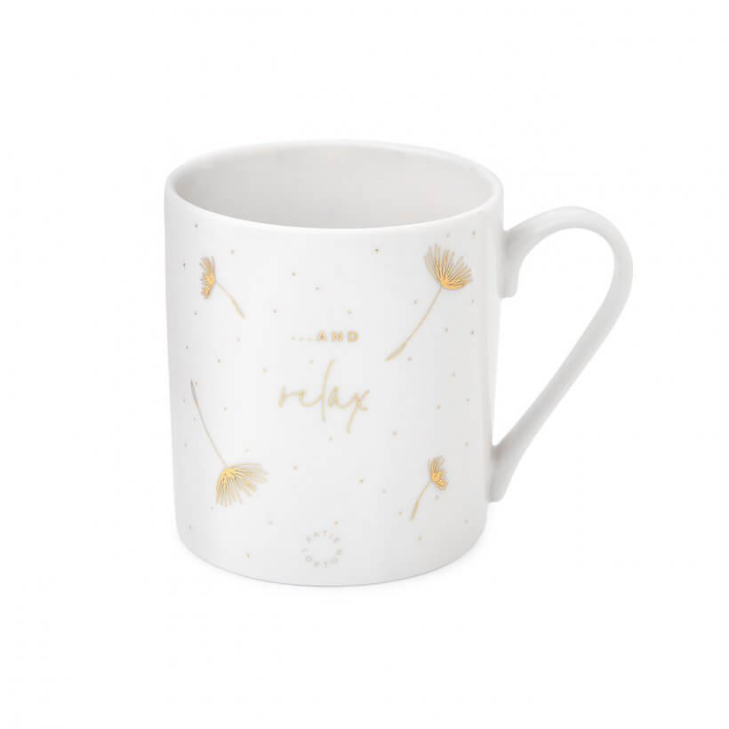 Boxed Porcelain Mug | And Relax | White And Gold