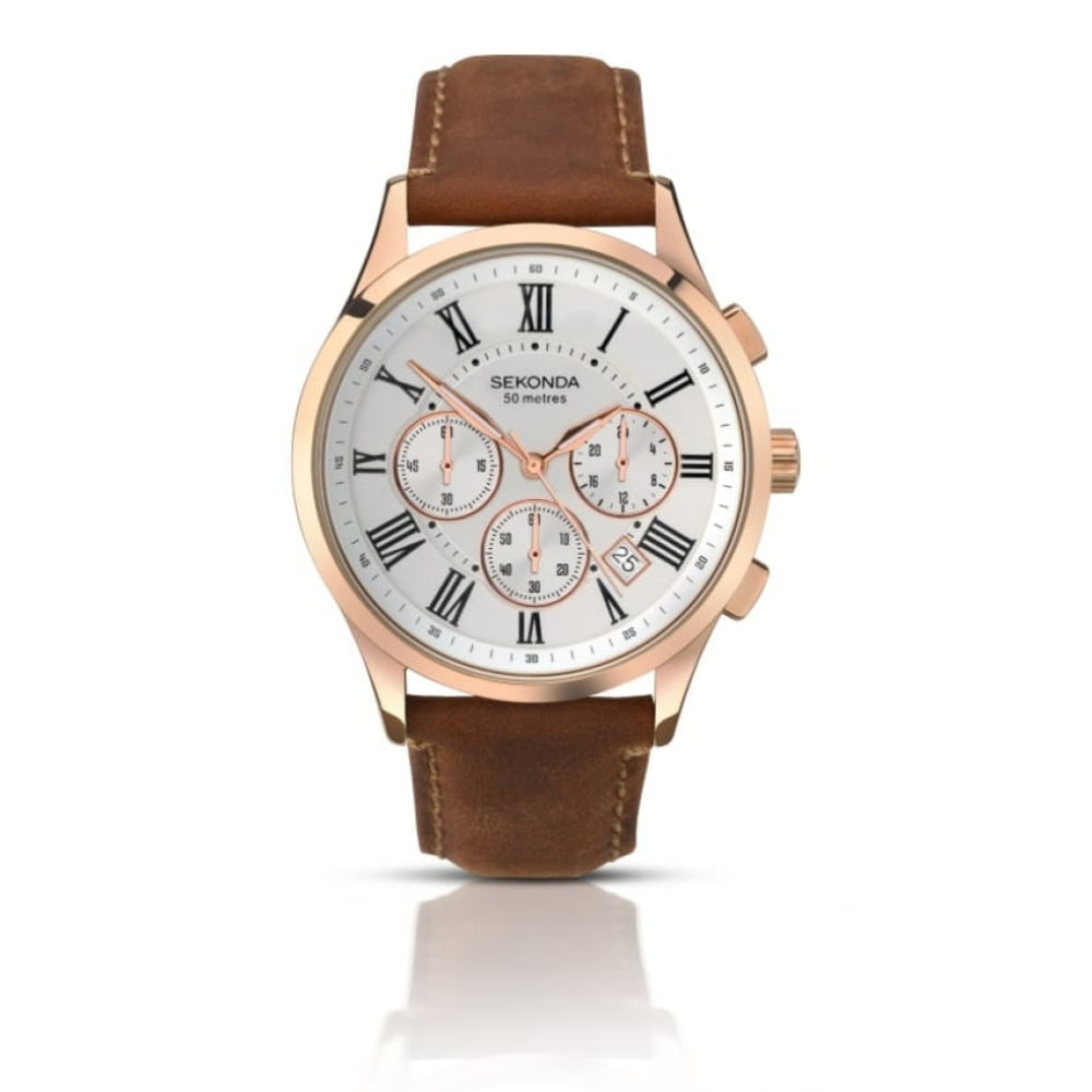 Gents Analogue Chronograph Wrist Watch With Leather Strap