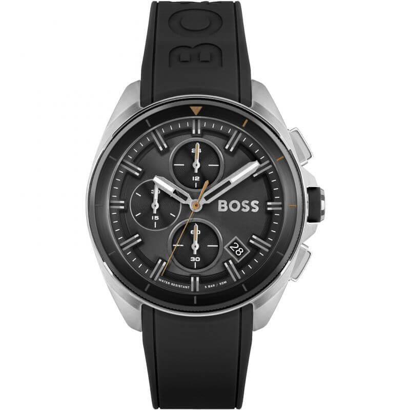 Volane Black Chronograph Dial Black Silicone Strap Gents Watch