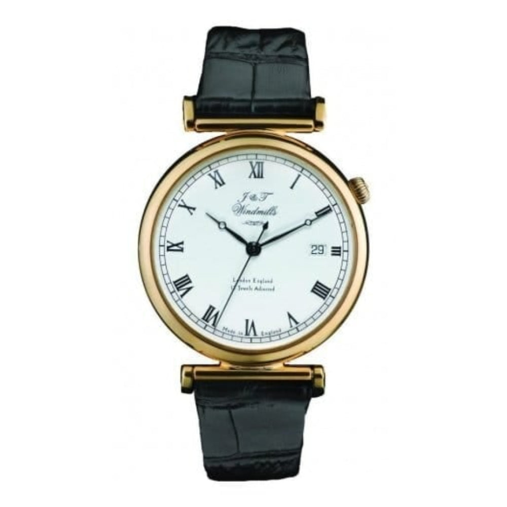 Gents Leather & Gold Silver English 17 Jewels Mechanical Watch
