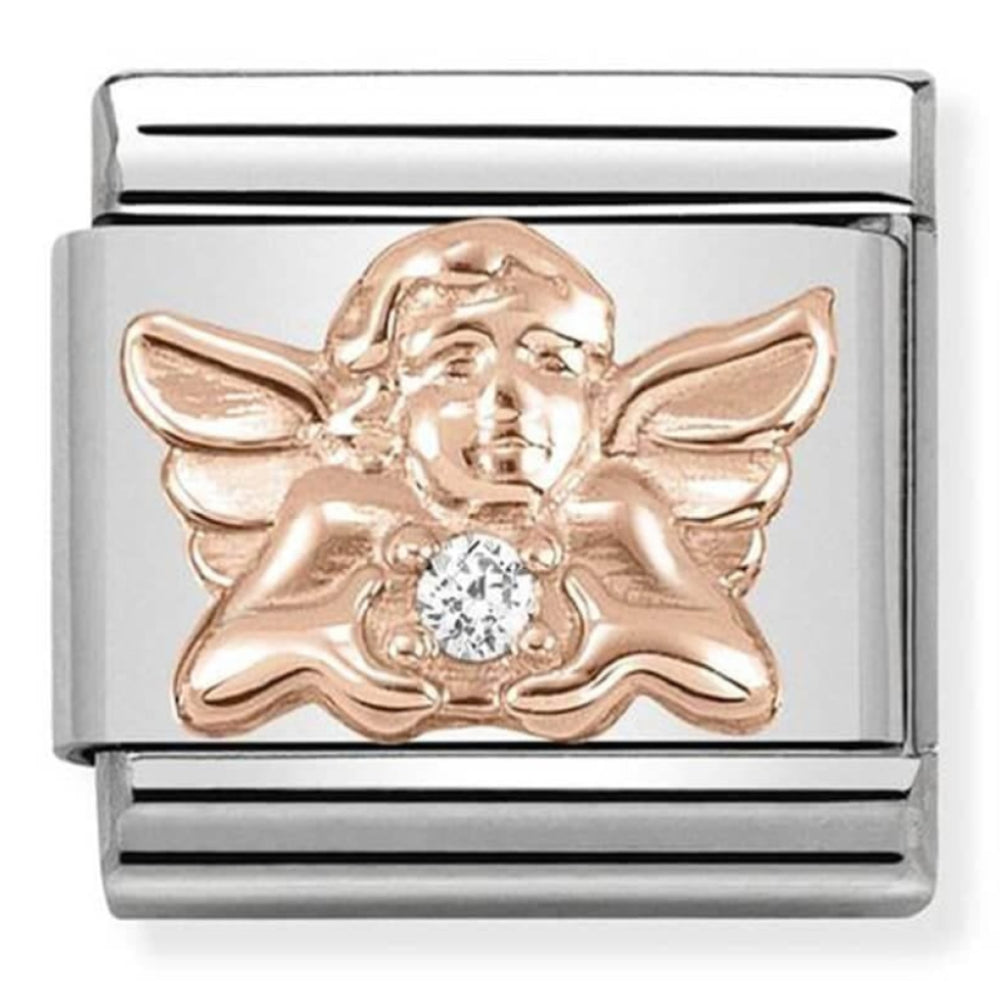 Classic Symbols In Steel, 9K Rose Gold & CZ Angel Of Family Link