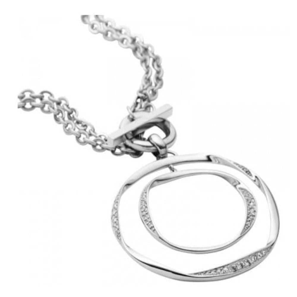 Ladies Stainless Steel CZ Double Ring Pendant Necklace