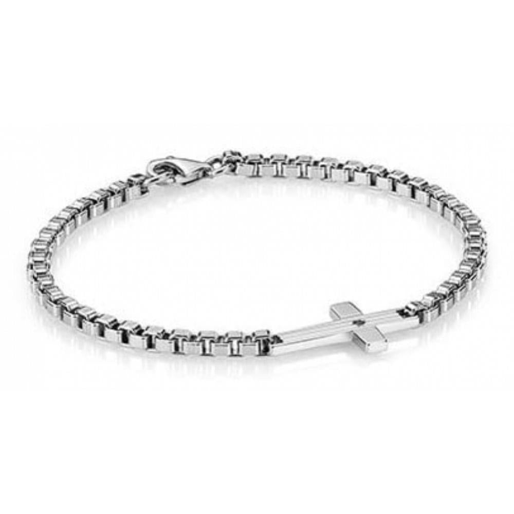 Montecarlo Stainless Steel & Cross Pendant With Black CZ Stone Gents Bracelet