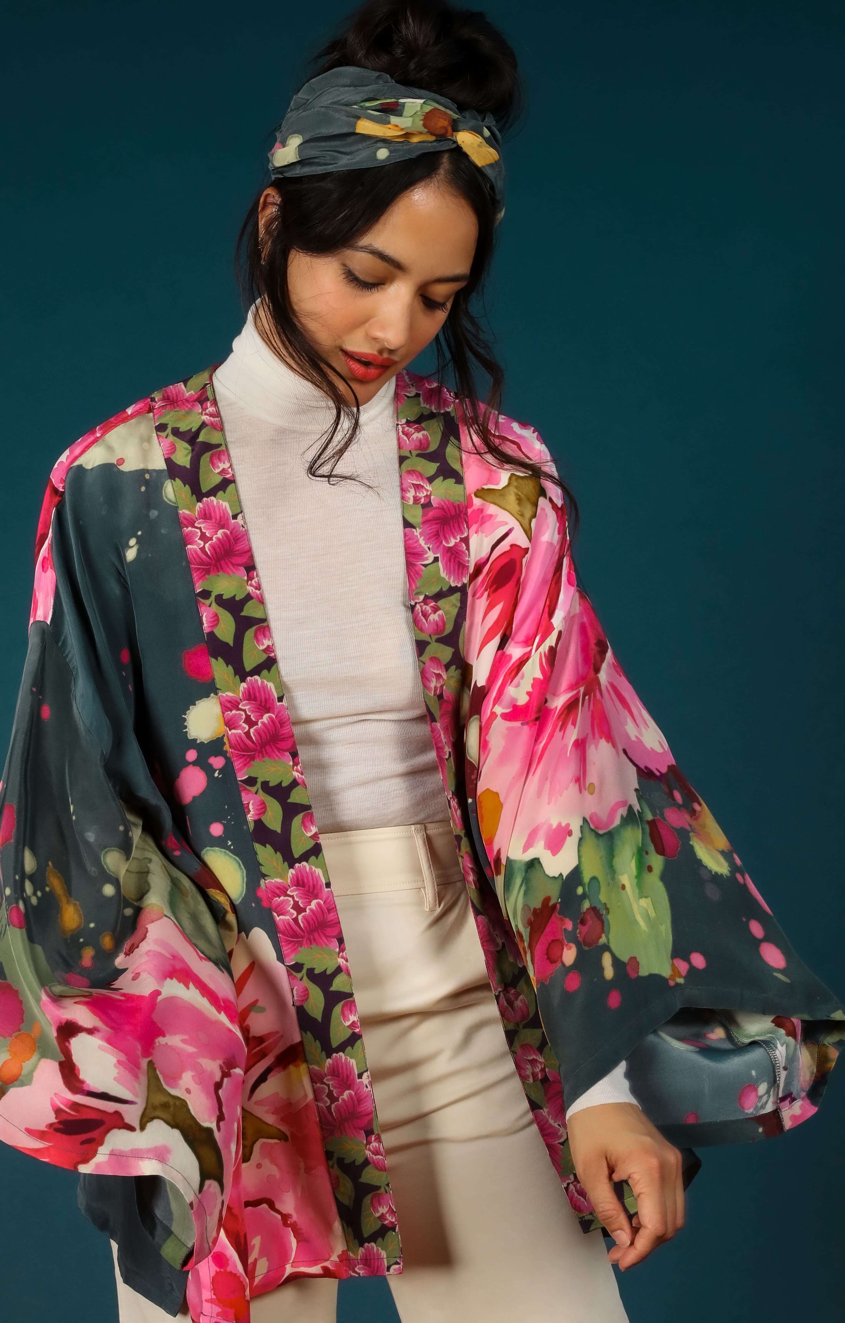 Luxury Kimono Jacket Painted Peony