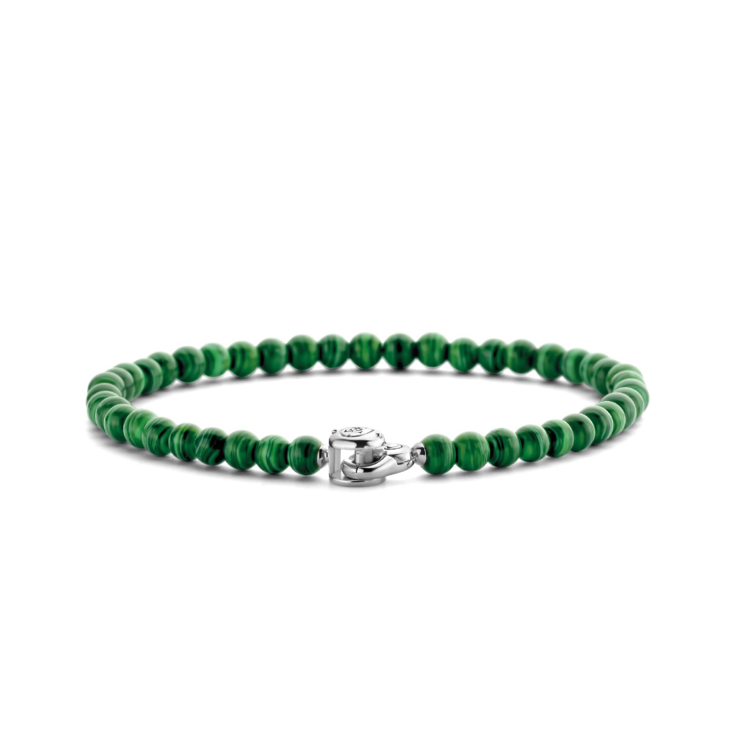 Malachite Green Beads Silver Bracelet