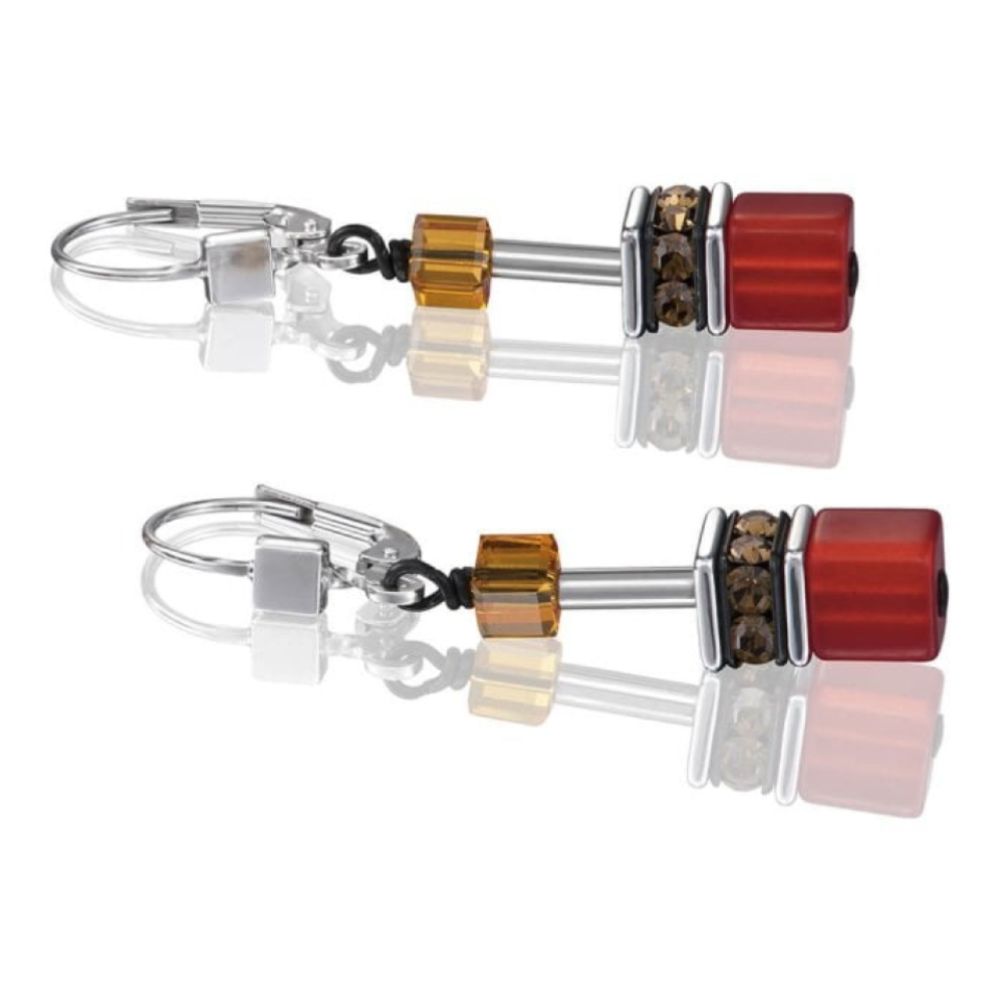 Geo Cube Red Orange Pierced Earrings