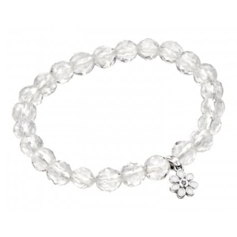 Childrens Clear Quartz Bead Flower Pendant Bracelet