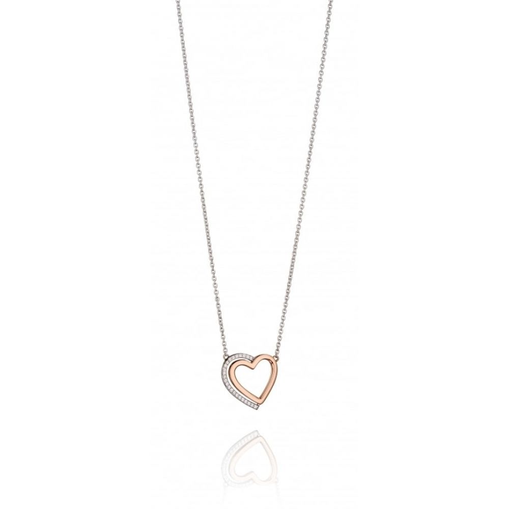 Two Tone Heart Necklace With Pave Shadow