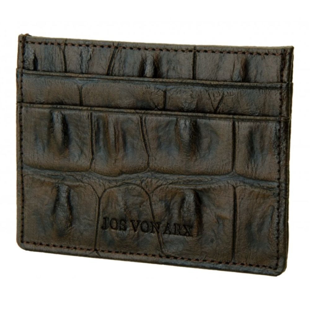RFID Blocking Distressed Charcoal Leather Aligator Print Finish, 5 Compartments Wallet