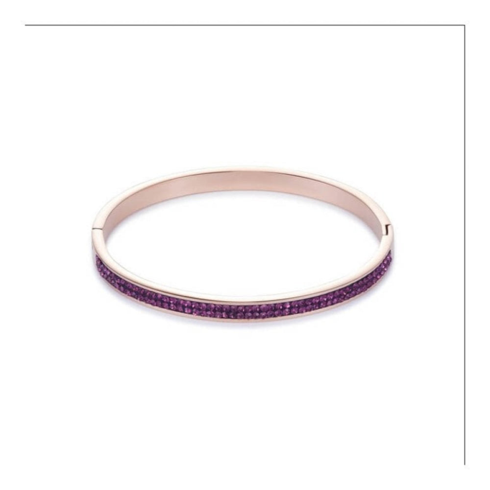 Rose Gold Tone Bangle with Click Closure & Magenta Swarovski Crystals
