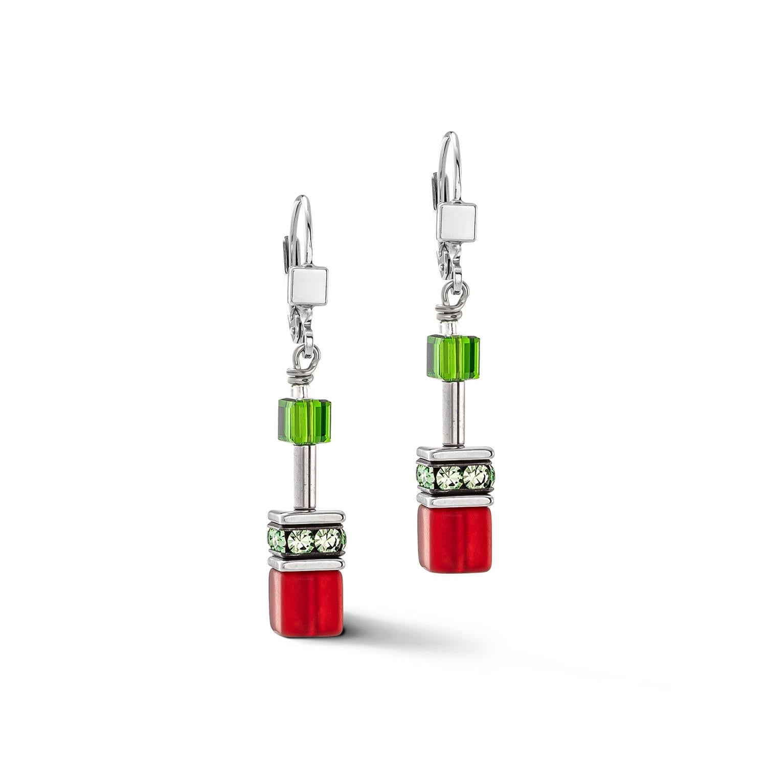 GeoCUBE Iconic Red-Green Pierced Earrings