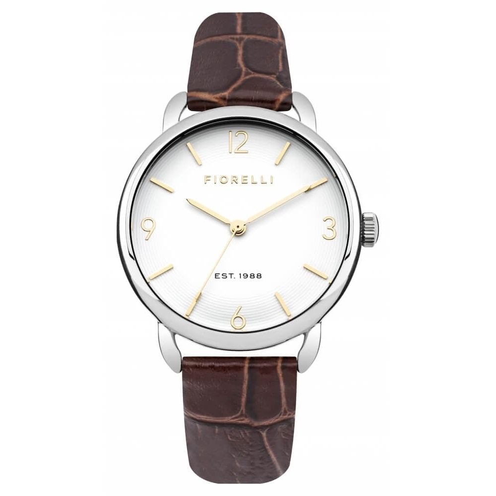 Brown Leather Strap Ladies Watch With White Dial