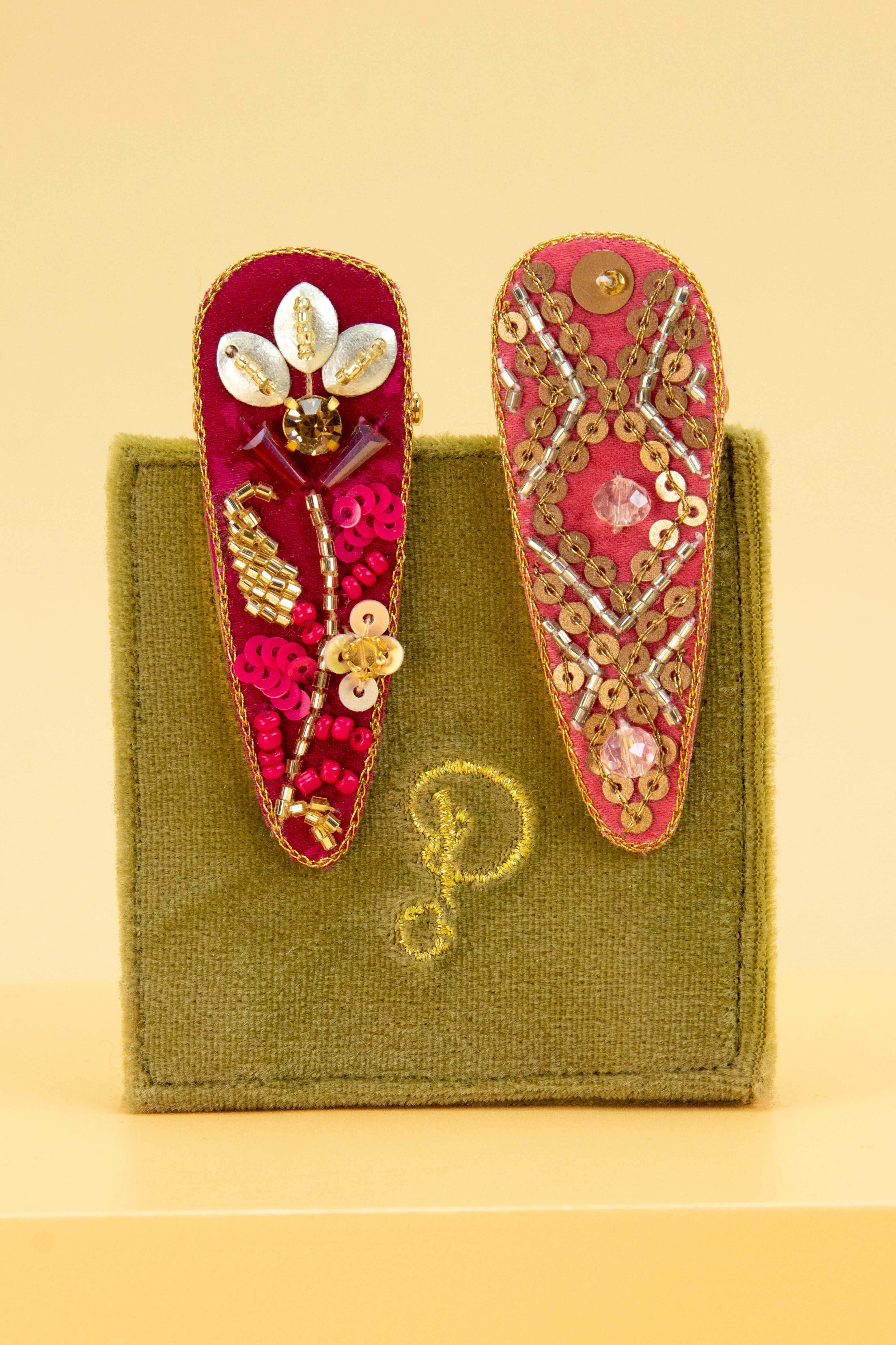 Peony Jewelled Hairclips- Pink